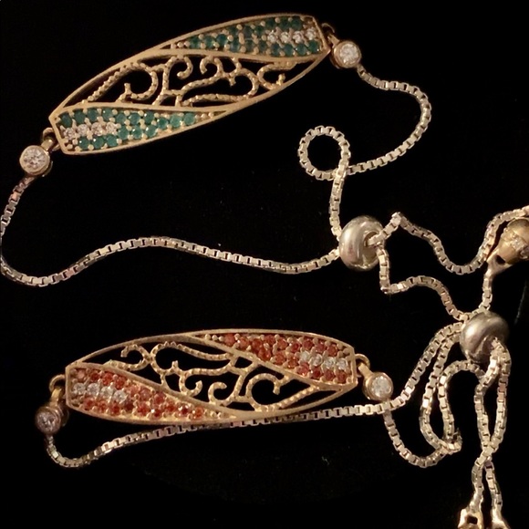 Emerald Or Ruby Topaz Antique Style Bracelet Adjustable Pull Tie - Picture 5 of 8